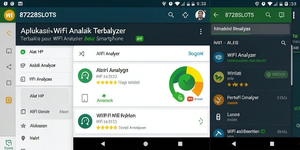 Antarmuka aplikasi 8728SLOTS menampilkan analisis jaringan WiFi yang informatif.