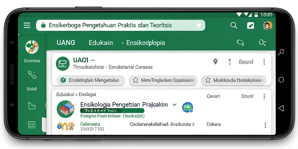 Tampilan antarmuka aplikasi UANG dengan akses cepat ke artikel Ensiklopedia.