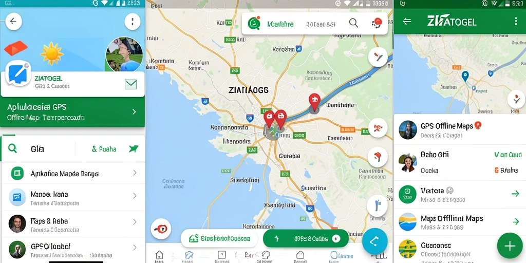 Tampilan antarmuka aplikasi ZIATOGEL dengan fitur GPS Offline Maps.